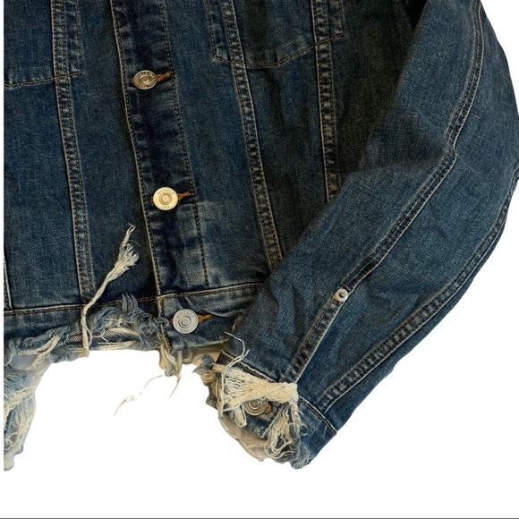Hudson Size Medium Garrison Cropped Blue Jean Denim Distressed Ripped Jacket - Picture 4 of 13